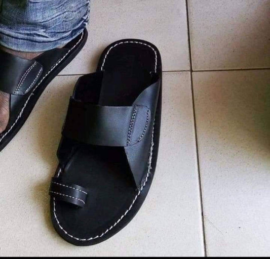 Handmade African Men's Sandals/Genuine Leather Beaded Flip-Flops/Comfortable Summer Sandals for Men/African Shoes/Unique Gift for Him