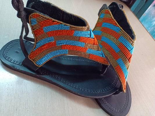 Handmade African Beaded Sandals/Authentic Maasai-Style Leather Flip-Flops Women/Boho Beach Sandals/Comfortable Summer Sandal African Gifts