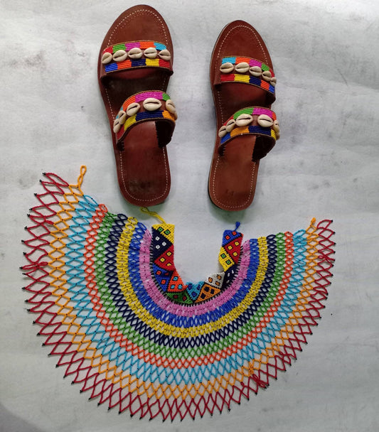 Handmade African Beaded Sandals/Authentic Maasai-Style Leather Flip-Flops Women/Boho Beach Sandals/Comfortable Summer Sandal African Gifts