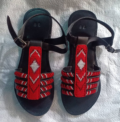 Handmade African Beaded Sandals/Authentic Maasai-Style Leather Flip-Flops Women/Boho Beach Sandals/Comfortable Summer Sandal African Gifts