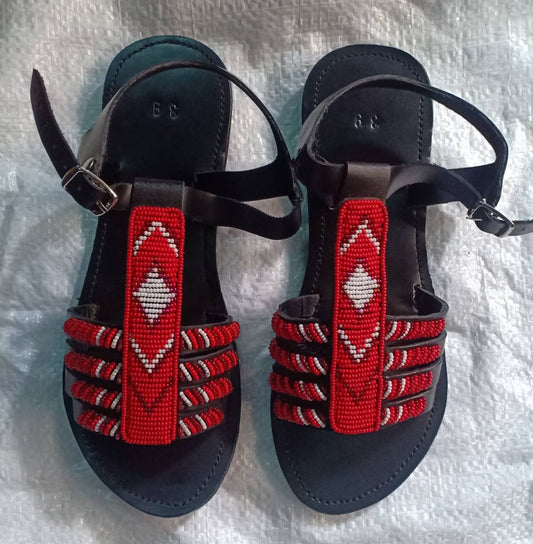 Handmade African Beaded Sandals/Authentic Maasai-Style Leather Flip-Flops Women/Boho Beach Sandals/Comfortable Summer Sandal African Gifts