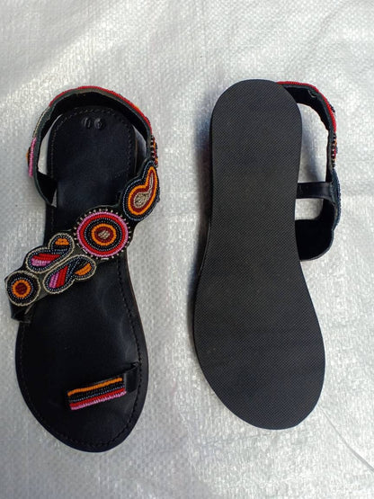 Handmade African Beaded Sandals/Authentic Maasai-Style Leather Flip-Flops Women/Boho Beach Sandals/Comfortable Summer Sandal African Gifts