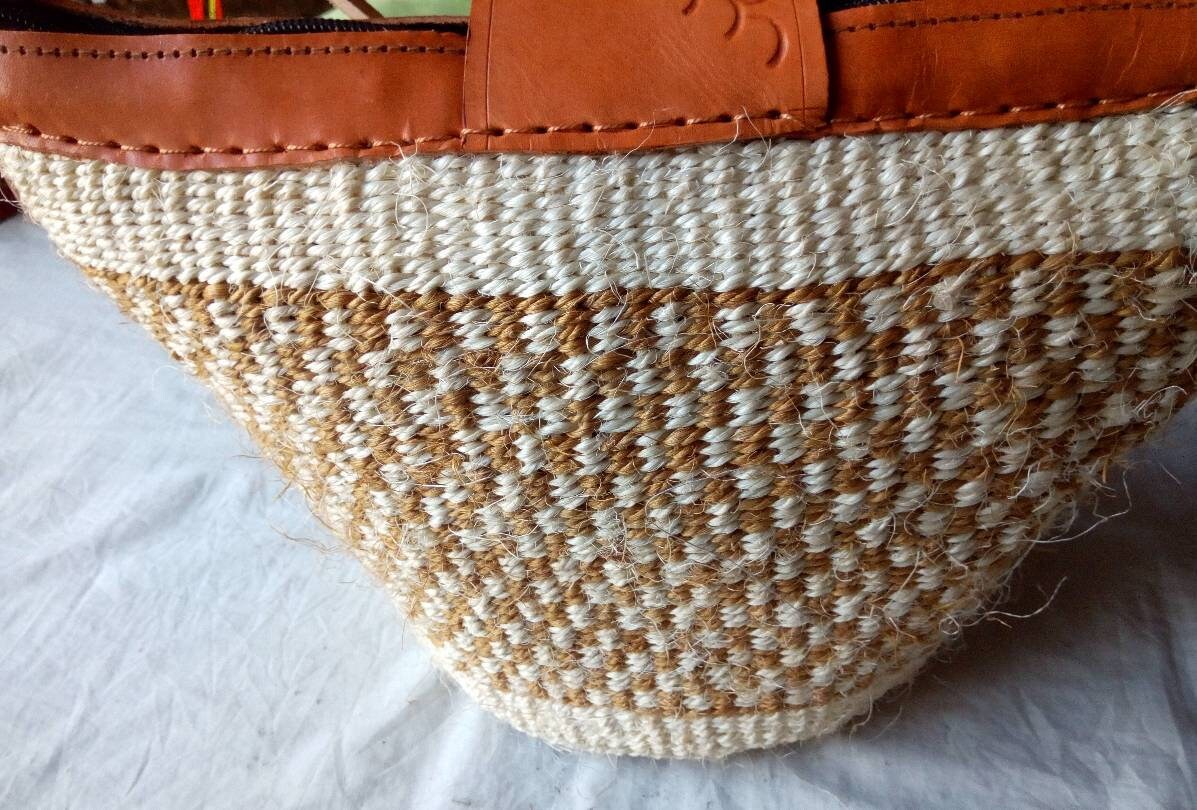 Handmade Woven Sisal Sling Bag - Boho Eco-Friendly Crossbody Bag | Sustainable Natural Fiber Purse | African Artisan Handcrafted Bag