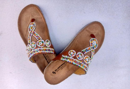 Handmade African Beaded Sandals/Authentic Maasai-Style Leather Flip-Flops Women/Boho Beach Sandals/Comfortable Summer Sandal African Gifts
