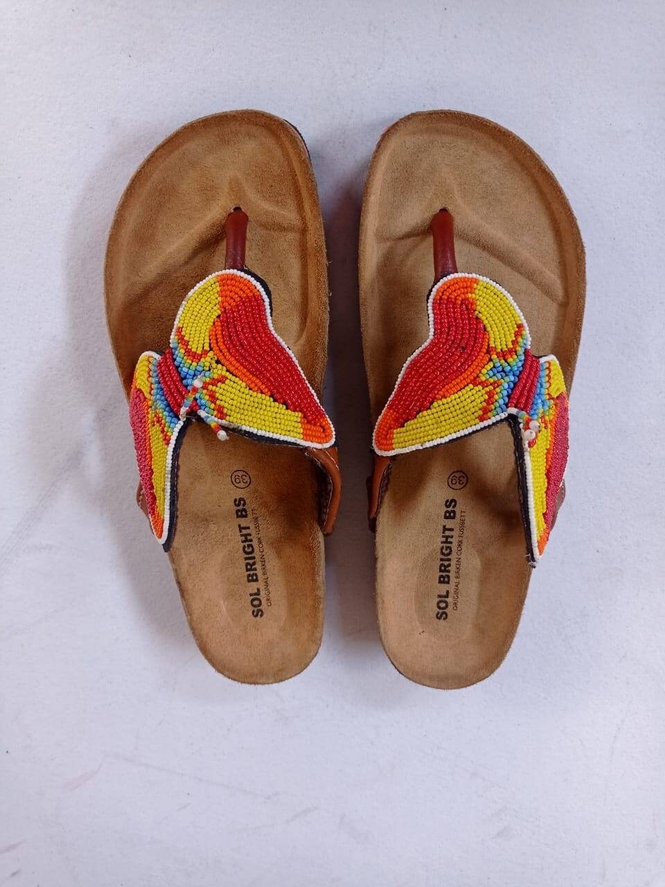 Handmade African Beaded Sandals/Authentic Maasai-Style Leather Flip-Flops Women/Boho Beach Sandals/Comfortable Summer Sandal African Gifts