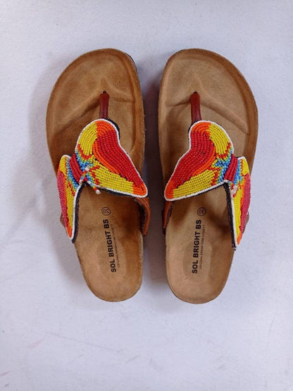 Handmade African Beaded Sandals/Authentic Maasai-Style Leather Flip-Flops Women/Boho Beach Sandals/Comfortable Summer Sandal African Gifts