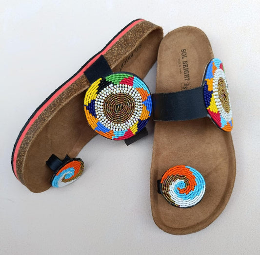 Handmade African Beaded Sandals/Authentic Maasai-Style Leather Flip-Flops Women/Boho Beach Sandals/Comfortable Summer Sandal African Gifts