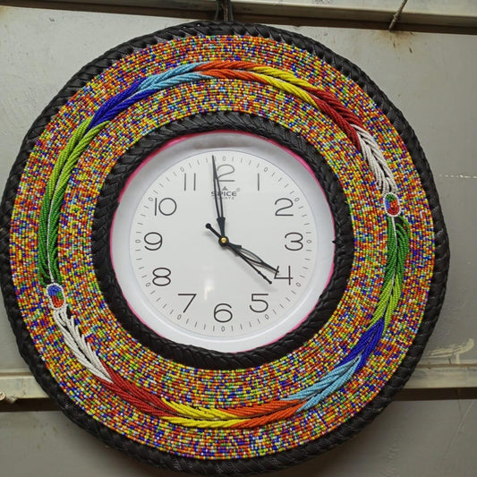 Beaded Wall Clock/Handmade African Decor/Boho Chic Home Accent/Tribal-Inspired Wall Art/Unique Gift Idea/Colorful Beaded Wall Hanging Clock