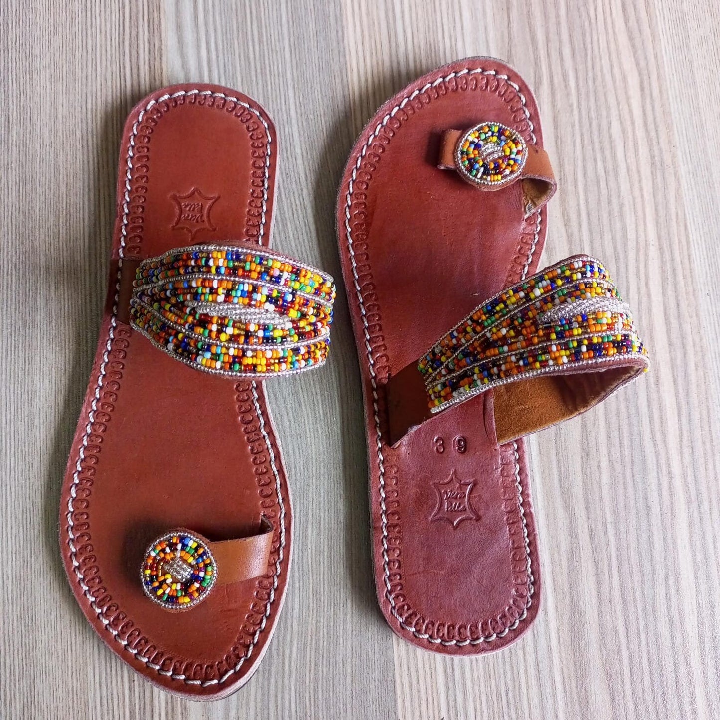Handmade African Beaded Sandals/Authentic Maasai-Style Leather Flip-Flops Women/Boho Beach Sandals/Comfortable Summer Sandal African Gifts
