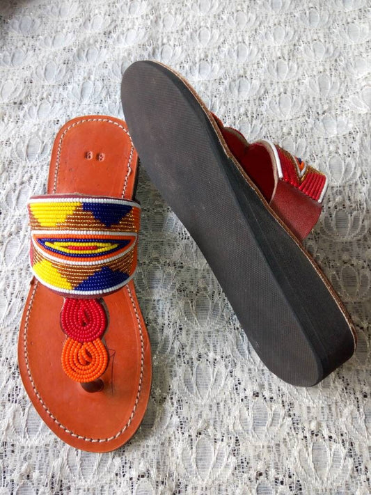 CUSTOMIZED Wedge Beaded Sandals/Authentic Maasai-Style Leather Flip-Flops Women/Boho Beach Sandals/Comfortable Summer Sandal African Gifts
