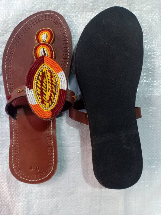 Handmade African Beaded Sandals/Authentic Maasai-Style Leather Flip-Flops Women/Boho Beach Sandals/Comfortable Summer Sandal African Gifts