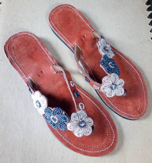 Handmade African Beaded Sandals/Authentic Maasai-Style Leather Flip-Flops Women/Boho Beach Sandals/Comfortable Summer Sandal African Gifts
