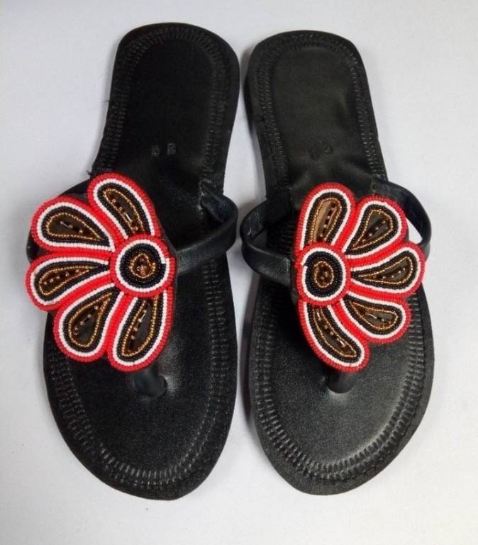 Handmade African Beaded Sandals/Authentic Maasai-Style Leather Flip-Flops Women/Boho Beach Sandals/Comfortable Summer Sandal African Gifts