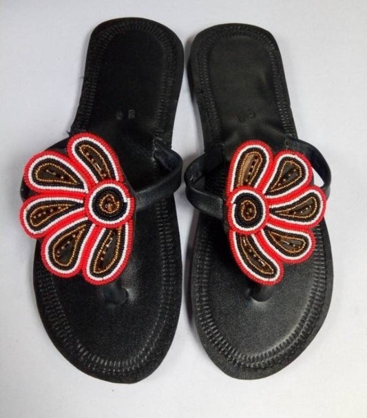 Handmade African Beaded Sandals/Authentic Maasai-Style Leather Flip-Flops Women/Boho Beach Sandals/Comfortable Summer Sandal African Gifts