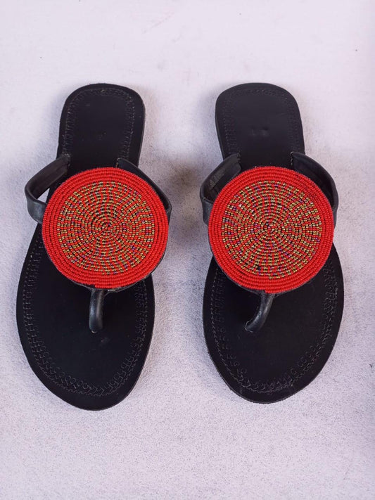 Handmade African Beaded Sandals/Authentic Maasai-Style Leather Flip-Flops Women/Boho Beach Sandals/Comfortable Summer Sandal African Gifts