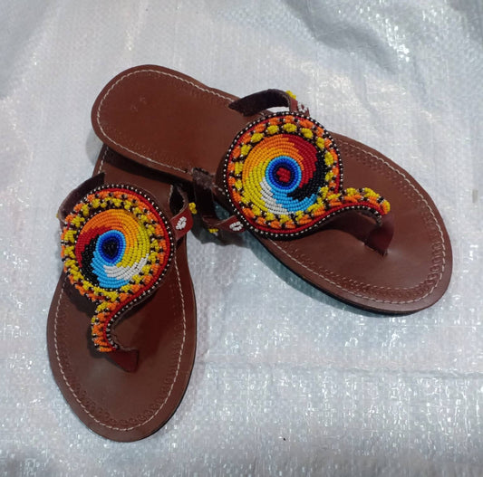 Handmade African Beaded Sandals/Authentic Maasai-Style Leather Flip-Flops Women/Boho Beach Sandals/Comfortable Summer Sandal African Gifts