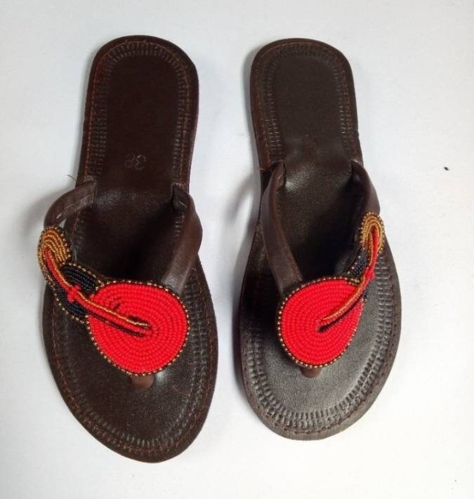 Handmade African Beaded Sandals/Authentic Maasai-Style Leather Flip-Flops Women/Boho Beach Sandals/Comfortable Summer Sandal African Gifts