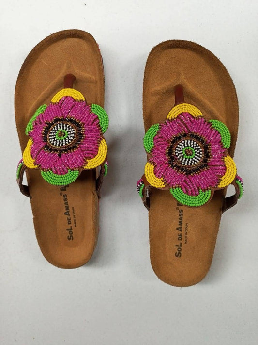 Handmade African Beaded Sandals/Authentic Maasai-Style Leather Flip-Flops Women/Boho Beach Sandals/Comfortable Summer Sandal African Gifts