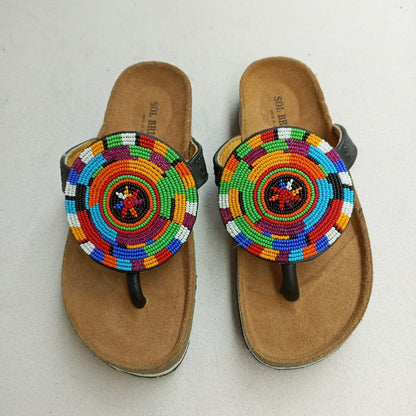 Handmade African Beaded Sandals/Authentic Maasai-Style Leather Flip-Flops Women/Boho Beach Sandals/Comfortable Summer Sandal African Gifts