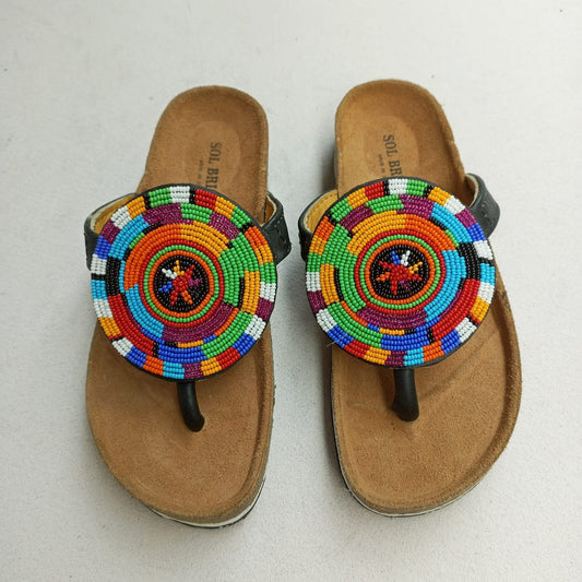 Handmade African Beaded Sandals/Authentic Maasai-Style Leather Flip-Flops Women/Boho Beach Sandals/Comfortable Summer Sandal African Gifts