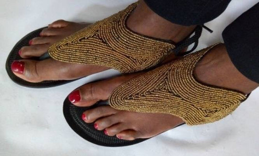 Handmade African Beaded Sandals/Authentic Maasai-Style Leather Flip-Flops Women/Boho Beach Sandals/Comfortable Summer Sandal African Gifts