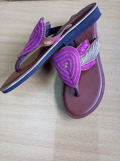 Handmade African Beaded Sandals/Authentic Maasai-Style Leather Flip-Flops Women/Boho Beach Sandals/Comfortable Summer Sandal African Gifts