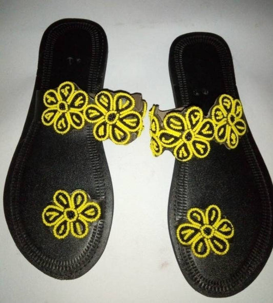 Handmade African Beaded Sandals/Authentic Maasai-Style Leather Flip-Flops Women/Boho Beach Sandals/Comfortable Summer Sandal African Gifts