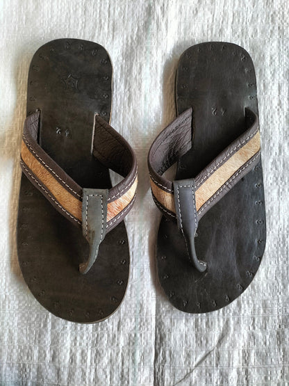 Handmade African Men's Sandals/Genuine Leather Beaded Flip-Flops/Comfortable Summer Sandals for Men/African Shoes/Unique Gift for Him