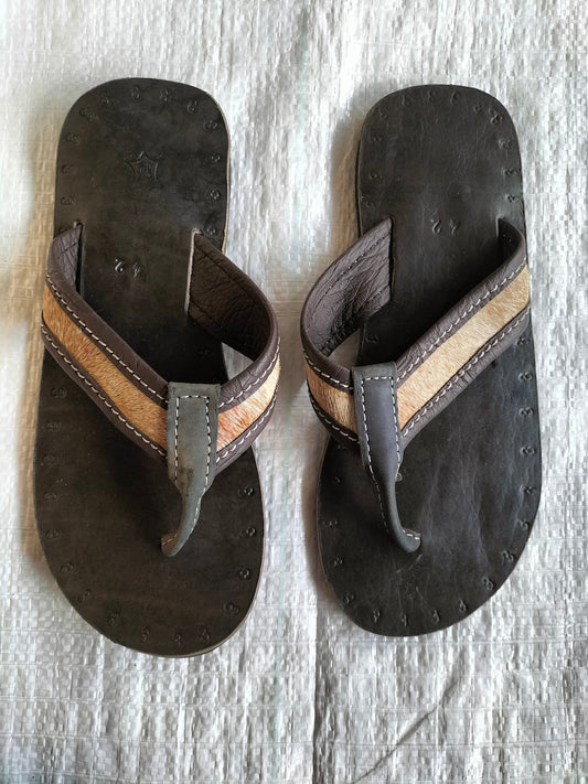 Handmade African Men's Sandals/Genuine Leather Beaded Flip-Flops/Comfortable Summer Sandals for Men/African Shoes/Unique Gift for Him