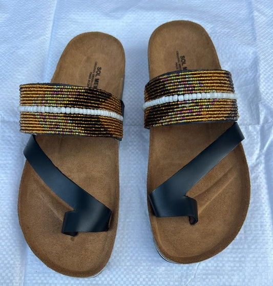 Handmade African Beaded Sandals/Authentic Maasai-Style Leather Flip-Flops Women/Boho Beach Sandals/Comfortable Summer Sandal African Gifts