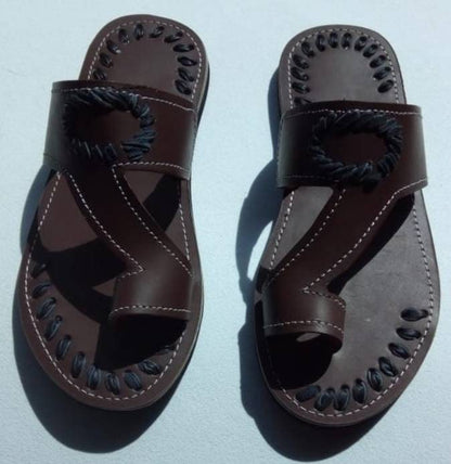 Handmade African Men's Sandals/Genuine Leather Beaded Flip-Flops/Comfortable Summer Sandals for Men/African Shoes/Unique Gift for Him