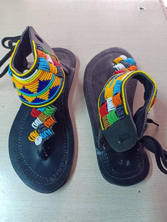 Handmade African Beaded Sandals/Authentic Maasai-Style Leather Flip-Flops Women/Boho Beach Sandals/Comfortable Summer Sandal African Gifts