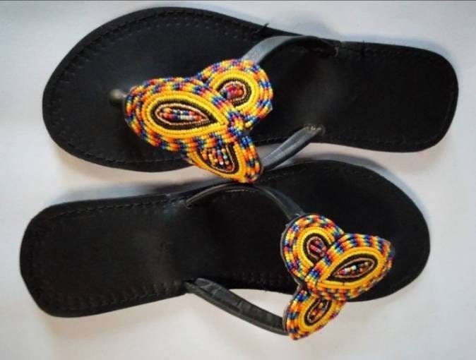 Handmade African Beaded Sandals/Authentic Maasai-Style Leather Flip-Flops Women/Boho Beach Sandals/Comfortable Summer Sandal African Gifts