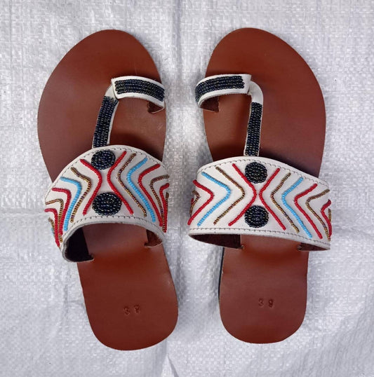 Handmade African Beaded Sandals/Authentic Maasai-Style Leather Flip-Flops Women/Boho Beach Sandals/Comfortable Summer Sandal African Gifts