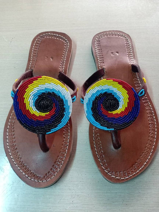 Handmade African Beaded Sandals/Authentic Maasai-Style Leather Flip-Flops Women/Boho Beach Sandals/Comfortable Summer Sandal African Gifts