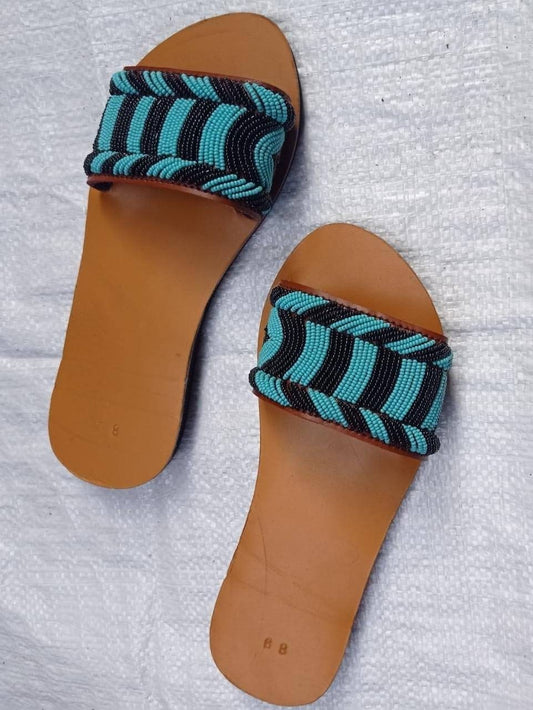 Handmade African Beaded Sandals/Authentic Maasai-Style Leather Flip-Flops Women/Boho Beach Sandals/Comfortable Summer Sandal African Gifts
