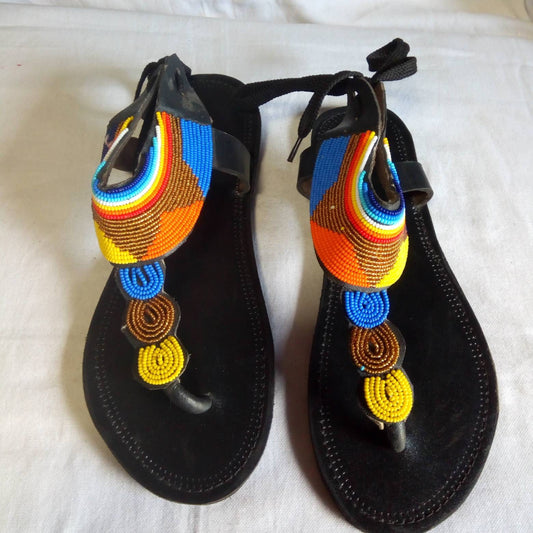 Handmade African Beaded Sandals/Authentic Maasai-Style Leather Flip-Flops Women/Boho Beach Sandals/Comfortable Summer Sandal African Gifts