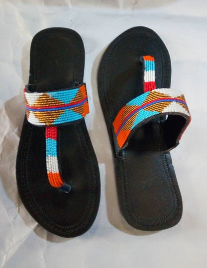 Handmade African Beaded Sandals/Authentic Maasai-Style Leather Flip-Flops Women/Boho Beach Sandals/Comfortable Summer Sandal African Gifts