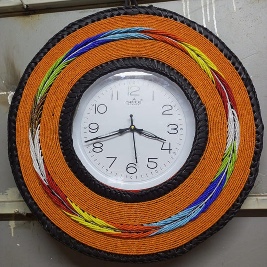 Beaded Wall Clock/Handmade African Decor/Boho Chic Home Accent/Tribal-Inspired Wall Art/Unique Gift Idea/Colorful Beaded Wall Hanging Clock
