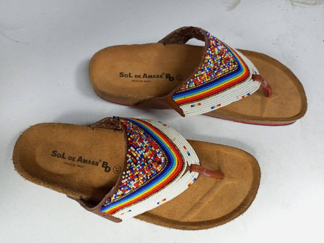 Handmade African Beaded Sandals/Authentic Maasai-Style Leather Flip-Flops Women/Boho Beach Sandals/Comfortable Summer Sandal African Gifts