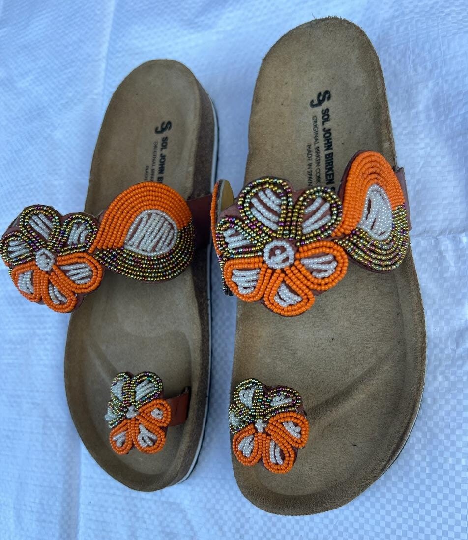 Handmade African Beaded Sandals/Authentic Maasai-Style Leather Flip-Flops Women/Boho Beach Sandals/Comfortable Summer Sandal African Gifts