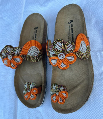 Handmade African Beaded Sandals/Authentic Maasai-Style Leather Flip-Flops Women/Boho Beach Sandals/Comfortable Summer Sandal African Gifts