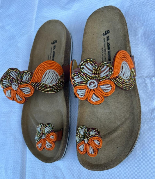 Handmade African Beaded Sandals/Authentic Maasai-Style Leather Flip-Flops Women/Boho Beach Sandals/Comfortable Summer Sandal African Gifts